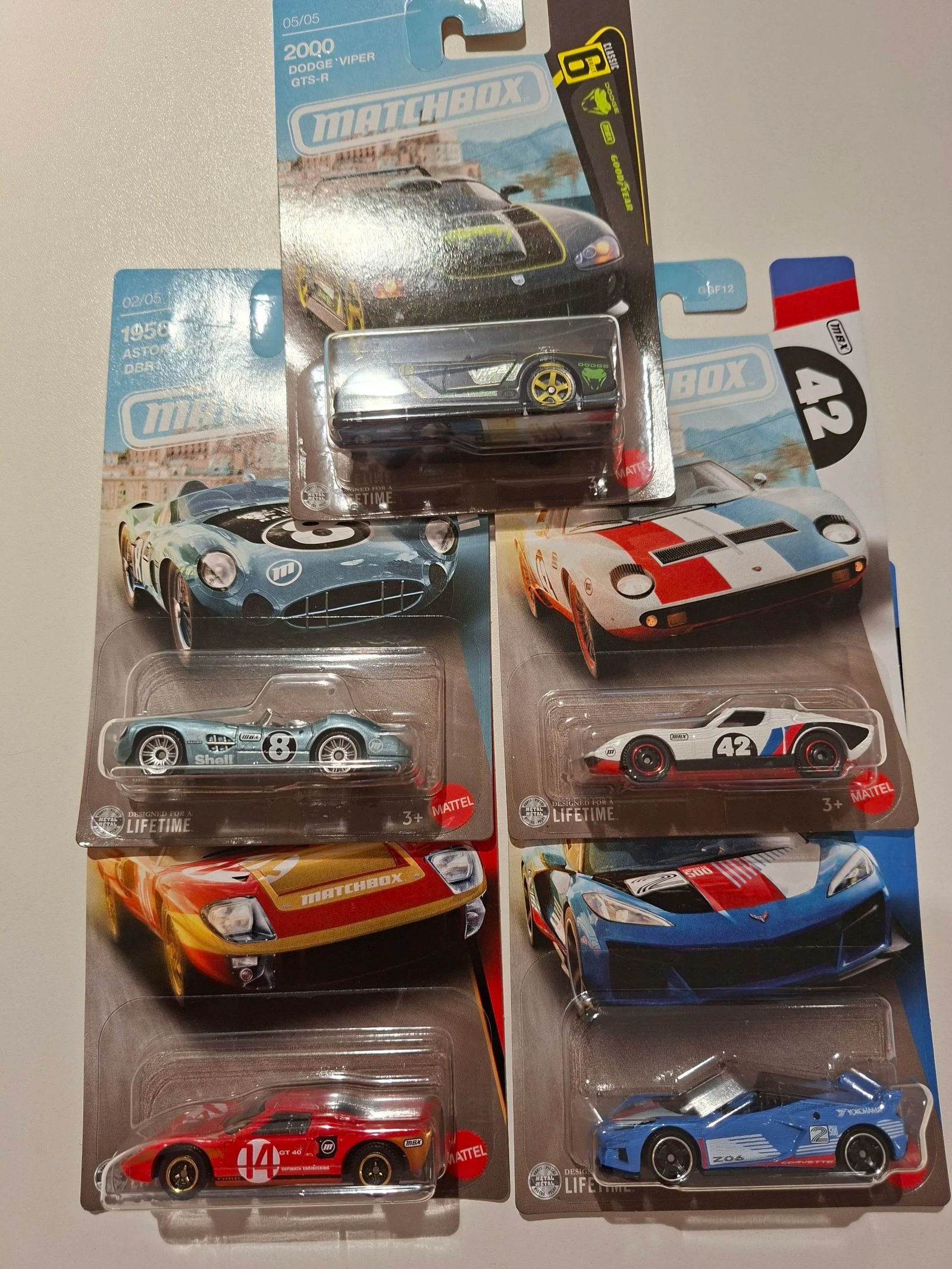 Matchbox Historic Race Cars compleet set 5 stuks